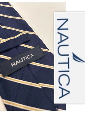 Nautica Repp Silk Navy Gold NecktTie